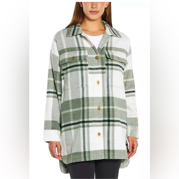 Banana Republic Women's Plaid Flannel Shirt Jacket, Black/Green/Brow - Picture 1 of 15